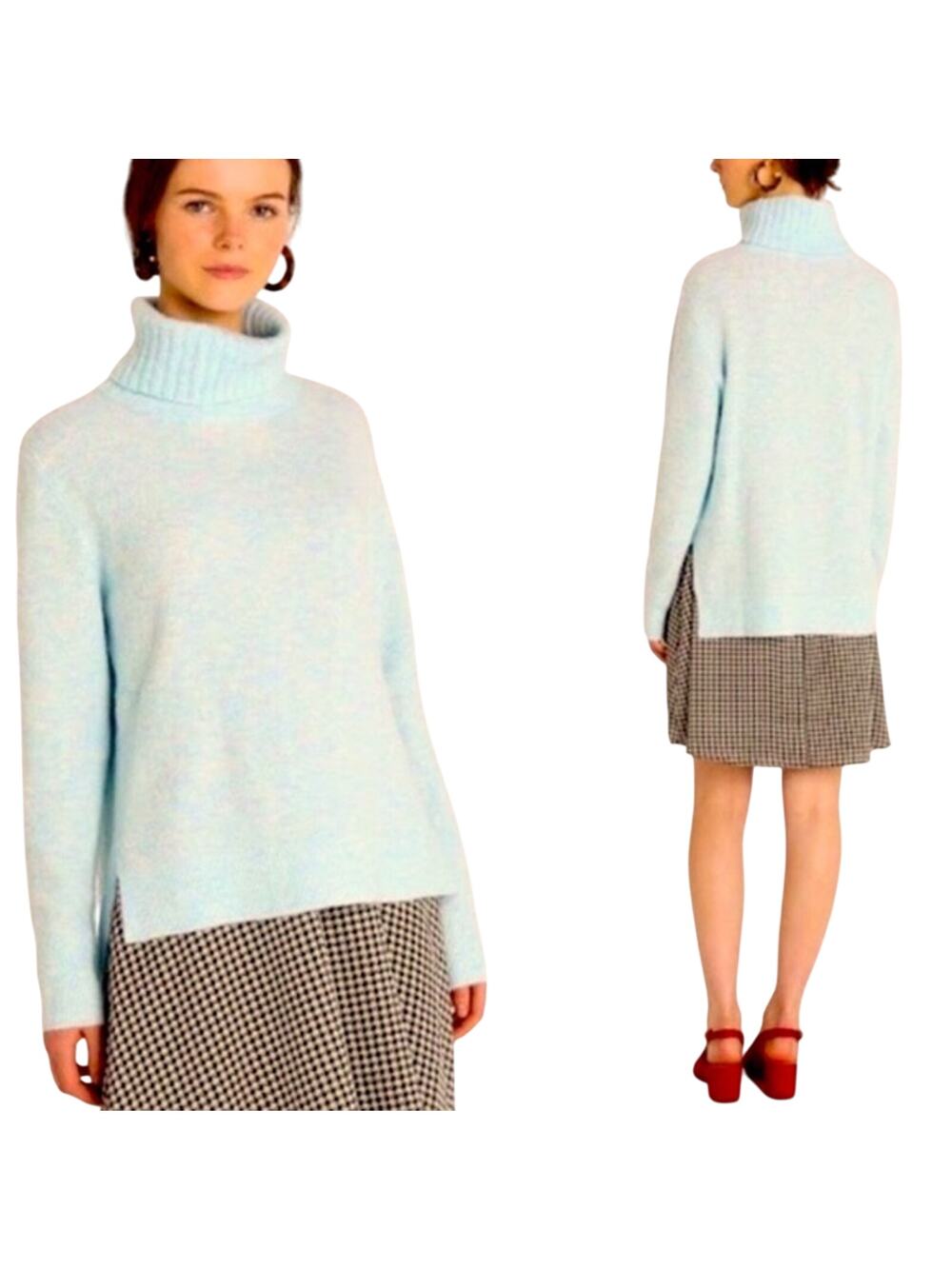 Banana Republic Aire Alpaca Merino Wool Turtleneck Sweater M Blue Green High Low